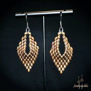 NEW Handmade Traditional Leaf Shaped Gold Rainbow Boho Chic Statement Earrings